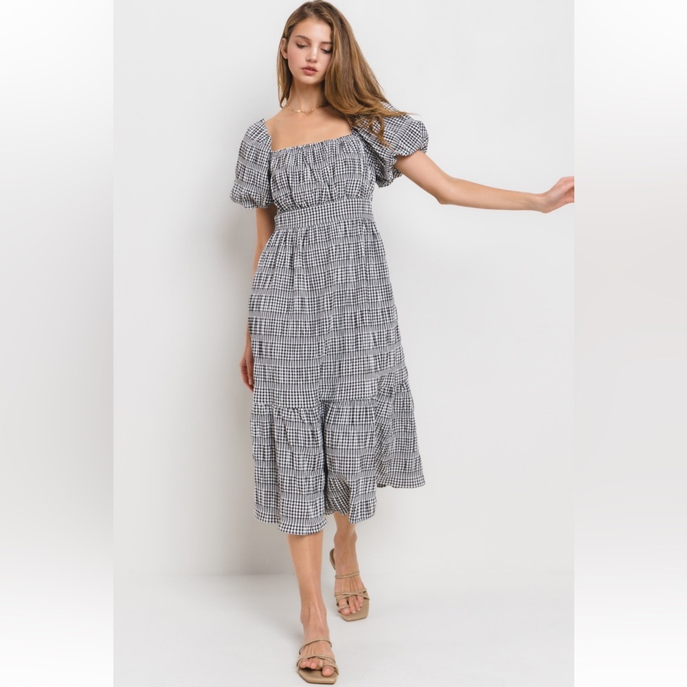 ShopEvelynne Black and White Gingham Midi Dress - Picture 3 of 5